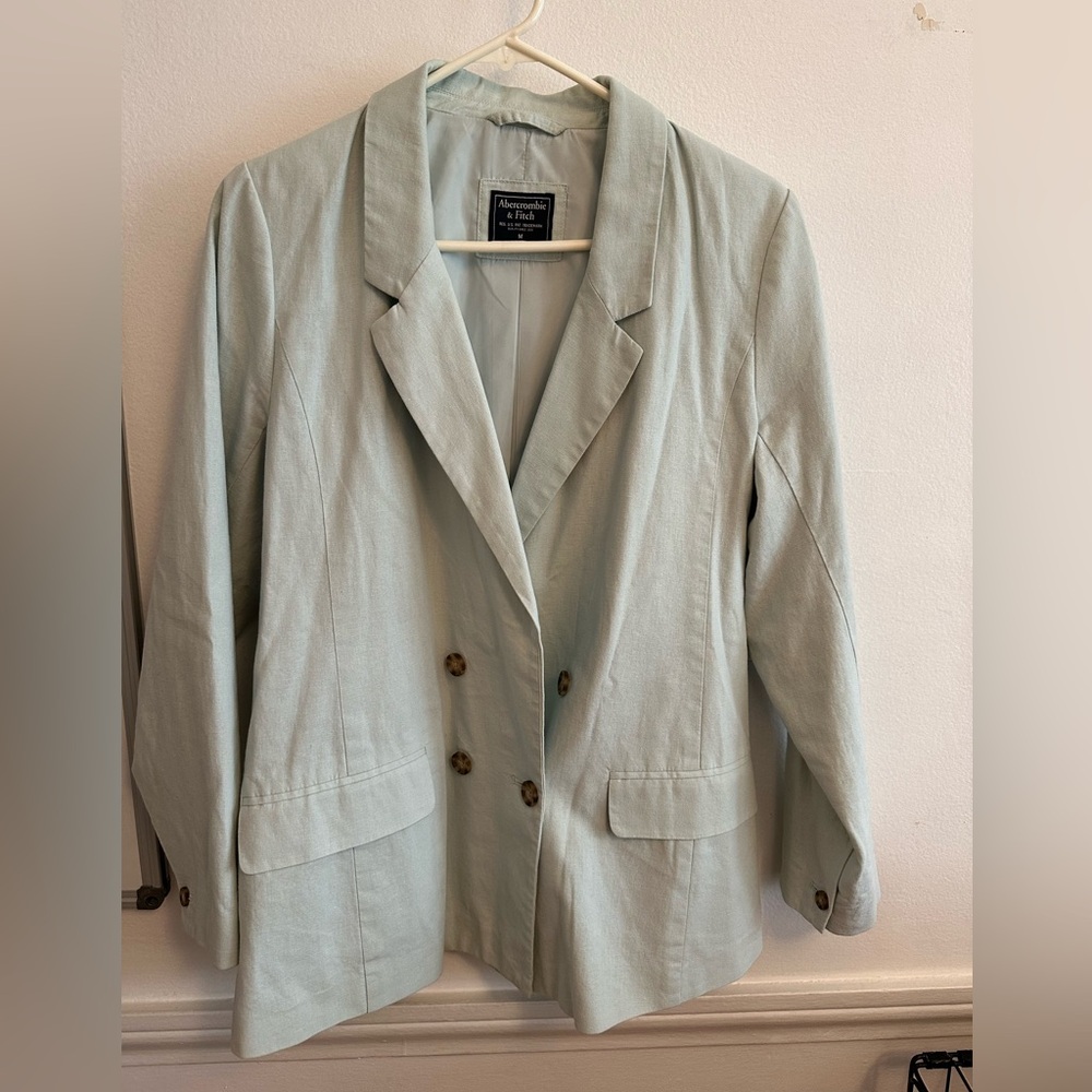 Mint Green Linen Double-Breasted Blazer - A&F Size M - Slightly oversized
